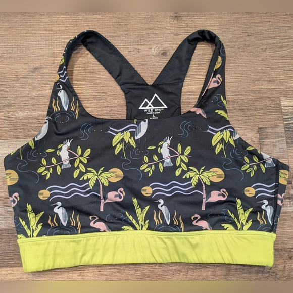 Wild Rye Lucille Sports Bra Medium Impact Racerback Deco Birds Cycling Sz Large - Picture 1 of 10
